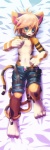 4_toes 5_fingers anthro bare_chest bell bell_collar belt black_collar blue_bottomwear blue_clothing blue_eyes blue_shorts blush bottomwear brown_body brown_ears brown_fur brown_hair brown_tail claws clothed clothing collar crotch_lines cute_fangs fangs feet fingers fur green_eyes hair heterochromia looking_at_viewer lying male markings mottled multicolored_body multicolored_ears multicolored_fur multicolored_hair multicolored_tail nipples on_back open_mouth orange_body orange_ears orange_fur orange_tail piebald pink_hair shorts solo striped_body striped_fur striped_markings striped_tail stripes tail tail_markings teeth toes topless two_tone_ears underwear white_body white_fur white_tail young young_anthro kemorate shu_(kemorate) calico_cat domestic_cat felid feline felis mammal 2016