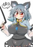 big_breasts blush bodily_fluids bottomwear breasts clothed clothing dowsing_rod female grey_hair hair holding_object huge_breasts inner_ear_fluff jewelry legwear necklace open_mouth panties red_eyes short_hair skirt solo sweat sweatdrop text thigh_highs tuft underwear rindou_(p41neko) touhou nazrin animal_humanoid humanoid mammal mammal_humanoid mouse_humanoid murid murid_humanoid murine murine_humanoid rodent rodent_humanoid hi_res japanese_text translated