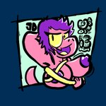 1:1 anthro bandage big_breasts breasts dragon eyelashes female green_background icon jimothy_dickerman maya_script motion_lines mythological_creature mythological_scalie mythology navy_blue_background nipples open_mouth pink_body purple_eyes scalie signature simple_background simple_coloring simple_eyes smile smiling_at_viewer solo tail text wingless_dragon