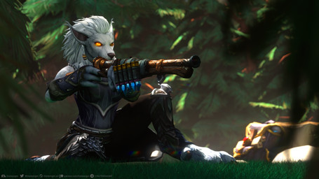 4_fingers anthro armor armwear backpack black_nose bullet clothed clothing digitigrade ears_back female fingers forest fur grass gun hair kneeling legwear orange_eyes outside pivoted_ears plant ranged_weapon rifle solo text tree weapon white_body white_fur white_hair thatworgen blizzard_entertainment warcraft canid mammal werecanid werecreature worgen 2021 3d_(artwork) absurd_res autodesk_3ds_max_(artwork) digital_media_(artwork) hi_res url watermark