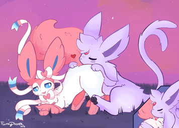 anal animal_genitalia animal_penis bent_over blue_eyes canine_genitalia canine_penis crossed_arms detailed_background duo eyes_closed feral fluffy fluffy_tail forehead_gem fur gem genitals grass hand_on_butt heart_symbol knot licking male male/male narrowed_eyes oral penis pink_tail plant purple_body purple_fur ribbons_(anatomy) rimming rimming_male sex sitting sitting_on_ground sky star starry_sky tail text tongue tongue_out whiskers white_body white_fur fluffydasher nintendo pokemon saito_(certainlysoft) eeveelution espeon generation_2_pokemon generation_6_pokemon mammal pokemon_(species) sylveon 2021 absurd_res artist_name digital_drawing_(artwork) digital_media_(artwork) hi_res signature