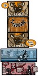 1:2 2021 anthro bassariscus bat biped breasts collar comic detailed_background dialogue english_text female fur genitals group hair havoc_(tatsuchan18) hi_res hyena lying male mammal mink_(tatsuchan18) on_back penis procyonid ring-tailed_cat speech_bubble standing store store_clerk tatsuchan18 text