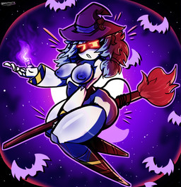 areola bat_symbol belly big_breasts big_butt black_body black_clothing black_legwear black_thigh_highs bottom_heavy bow_ribbon breasts broom butt cleaning_tool clothing emphasis_lines feet female floating flying glowing glowing_eyes hat hazard_stripes headgear headwear holidays huge_butt huge_thighs inverted_nipples leg_markings legwear machine magic magic_user markings night nipples nude pigtails pointed_feet purple_nipples screen screen_face simple_background slightly_chubby socks_(marking) solo star stockings stripes tail tail_coil text thick_thighs thigh_highs twintails_(hairstyle) unusual_anatomy white_body wide_hips witch witch_costume witch_hat yellow_eyes diddlydooter1 glitch_productions halloween murder_drones j_(murder_drones) disassembly_drone humanoid robot robot_humanoid artist_name digital_drawing_(artwork) digital_media_(artwork) hi_res signature