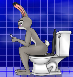 anthro bathroom cellphone electronics female female_anthro holding_object holding_phone implied_scat in_toilet nude nude_female on_toilet phone pooping purple_eyes smartphone solo toilet toilet_use using_phone f50_(artist) xavie-r disney zootopia judy_hopps domestic_rabbit dwarf_rabbit european_rabbit lagomorph leporid mammal oryctolagus rabbit hi_res