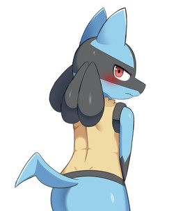 ambiguous_gender anthro blue_arms blue_ears blue_tail blush butt fur iris looking_back pupils rear_view red_eyes simple_background solo tail white_background yellow_body yellow_fur sum nintendo pokemon generation_4_pokemon lucario pokemon_(species) 2026 absurd_res hi_res