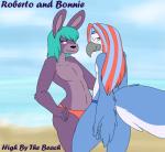 alternate_species anthro anthrofied beach beak blue_eyes blue_sky clothed clothing duo femboy furrification looking_at_viewer male outside sand seaside sky thong topless underwear xskullstomperx 20th_century_studios blue_sky_studios five_nights_at_freddy's rio_(series) scottgames bonnie_(fnaf) roberto_(rio) avian bird hare lagomorph leporid macaw mammal neotropical_parrot parrot rabbit spix's_macaw true_parrot 2015 hi_res