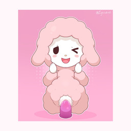 anthro biped blush blush_stickers bodily_fluids border chibi dildo dildo_in_vagina dildo_insertion female female_anthro floppy_ears front_view fur genital_fluids kneeling looking_at_viewer lop_ears o_< open_mouth open_smile penetration pink_background pink_body pink_fur pink_wool plantigrade sex_toy sex_toy_in_vagina sex_toy_insertion simple_background smile solo text vaginal vaginal_fluids vaginal_penetration white_background white_body white_border wool_(fur) zyuuniie sanrio my_sweet_piano bovid caprine mammal sheep 1:1 2025 artist_name cel_shading digital_drawing_(artwork) digital_media_(artwork) hi_res shaded