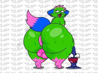 anthro anus ass_clapping backsack balls big_butt black_nose blue_ears blue_tail butt clap_(sound_effect) dipstick_tail fur genitals green_body green_fur head_tuft huge_butt huge_thighs hyper hyper_butt hyper_thighs leg_markings looking_back male markings open_mouth pink_anus pink_balls pink_markings rear_view simple_background socks_(marking) solo sparklefur tail tail_markings thick_thighs tuft white_background pelnsfw don't_touch_my_pizza_(meme) nyanwolf kevin_(nyanwolf) domestic_cat felid feline felis mammal 2024 absurd_res english_description hi_res