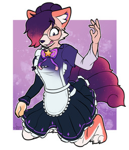 clothing eyewear fangs female glasses inner_ear_fluff maid_uniform mid_transformation multi_tail simple_background solo species_transformation tail teeth transformation tuft uniform wearing_glasses shrubie_fox nintendo pokemon canid canine fox generation_1_pokemon human mammal pokemon_(species) vulpix hi_res