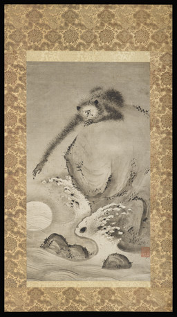 ambiguous_feral ambiguous_gender detailed_background extended_arm feral frown fur glistening long_arms lying on_front outside reaching reflection rock shoreline solo water water_reflection wave yogetsu public_domain ape gibbon haplorhine mammal primate 16th_century absurd_res ancient_art hi_res huge_filesize monochrome painting_(artwork) traditional_media_(artwork) traditional_painting_(artwork)