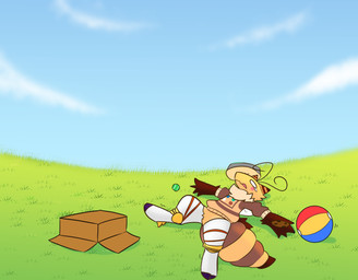 ambiguous_gender antennae_(anatomy) anthro ball beach_ball blue_sky blush blush_stickers bottomless box clothed clothing cloud container cream_pie_(food) day grass horn inflatable lying markings multicolored_clothing multicolored_horn multicolored_topwear on_back on_grass on_ground pattern_clothing pattern_sweater pattern_topwear plant sky solo spread_legs spreading stinger stinger_tail striped_clothing striped_horn striped_markings striped_sweater striped_tail striped_topwear stripes sweater tail tail_markings tan_clothing tan_topwear tennis_ball topwear two_tone_horn nikowari_(artist) mythology vtuber i.v._(ivycomb) arthropod bee dragon hybrid hymenopteran insect mythological_creature mythological_scalie scalie 2021 absurd_res hi_res nonbinary_(lore)