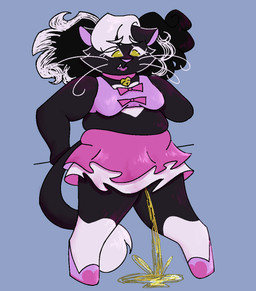 amputee anthro bell bell_collar black_body black_fur bodily_fluids bottomwear clothed clothing clothing_bow collar crop_top curly_hair disability embarrassed female footwear fur genital_fluids hair long_tail markings missing_arm no_underwear omorashi peeing pink_clothing pink_nose shirt shoes skirt slightly_chubby solo tail topwear urine urine_stream watersports whiskers white_markings lonely-space-egg domestic_cat felid feline felis mammal hi_res