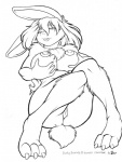 anthro breasts female fondling fur genitals holding_breast nipples nude pussy self_fondle simple_background solo anonipony busty_bunny lagomorph leporid mammal rabbit monochrome source_request