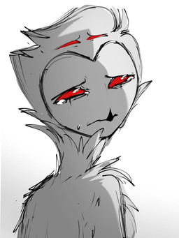 anthro bodily_fluids cape clothing crying frown hair looking_up male red_eyes sad short_hair simple_background solo standing tears white_background teathekook hellaverse helluva_boss stolas_(helluva_boss) avian avian_demon bird demon owl owl_demon 3:4 hi_res
