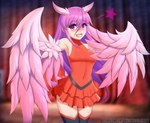 2021 animal_humanoid avian avian_humanoid bird bird_humanoid blurred_background blush clothed clothing digital_media_(artwork) european_mythology eyebrows eyelashes female greek_mythology hair harpy harpy_humanoid hi_res humanoid legwear long_hair looking_at_viewer monster_girl_(genre) monster_girl_1000 mythological_avian mythological_creature mythology open_mouth owl owl_humanoid solo star_pupils tali_(monster_girl_1000) text twistedscarlett60 url