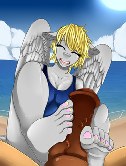 5_toes animal_genitalia animal_penis anthro barefoot beach blonde_hair clothing cloud colored_nails detailed_background duo equine_genitalia equine_penis erection feathered_wings feathers feet female foot_fetish foot_play footjob genitals hair humanoid_feet laugh male male/female nails one-piece_swimsuit open_mouth outside penile penis plantigrade sand seaside sex sex_on_the_beach sky smile soles sun swimwear teeth toes tongue two-footed_footjob vein water wings artsenravenbrave friendship_is_magic hasbro my_little_pony mythology derpy_hooves_(mlp) equid equine horse mammal mythological_creature mythological_equine pegasus pony absurd_res hi_res