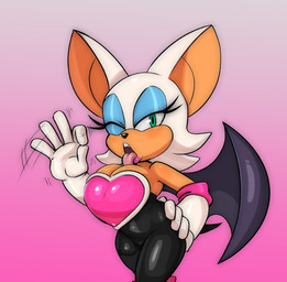 anthro big_breasts breasts clothing eyeshadow fellatio_gesture female fur gesture gloves green_eyes hand_gesture hand_on_hip handjob_gesture handwear makeup membrane_(anatomy) membranous_wings open_mouth pink_background simple_background solo suggestive suggestive_gesture tail tan_body thick_thighs tongue tongue_out unitard white_body white_fur wide_hips wings guillion sega sonic_the_hedgehog_(series) rouge_the_bat bat honduran_white_bat leaf-nosed_bat mammal microbat yangochiropteran hi_res