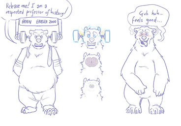 4_fingers 4_toes accessory anthro brain brainwashing claws electronic feet fingers intelligence_loss male necktie organs smoke_from_ears solo text toes tongue tongue_out untied_necktie blueballs bear mammal ursine english_text hi_res