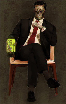 accessory atom atom_symbol beverage beverage_bottle black_clothing black_footwear black_hair black_shoes black_suit bottle chair clothing collared_shirt container crossed_legs eyewear footwear furniture glasses hair holding_beverage holding_object looking_at_viewer male mid-century_modern mid-century_modern_furniture missing_nose necktie necrosis not_furry on_chair red_necktie shirt shoes simple_background sitting sitting_on_chair solo suit text topwear wearing_glasses white_clothing white_shirt white_topwear nuclearconsole fallout microsoft the_good_doctor_(nuclearconsole) ghoul_(fallout) humanoid english_description english_text hi_res