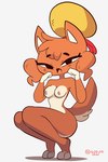 anthro breasts brown_body brown_fur crouching female fur looking_at_viewer nude simple_background solo white_background pamaht9 xingzuo_temple baozi_(diives) gu_(diives) canid canine canis domestic_dog mammal hi_res signature spanish_description