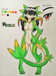 absurd_res anthro biped black_hair breasts english_text female generation_5_pokemon green_body hair hi_res ideltasarc333 kobold leaf leaf_tail nintendo noodles_(nyxcha) pokemon pokemon_(species) pose red_eyes reptile scalie servine shadow small_breasts snout solo tail text white_body yellow_body