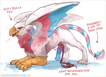 animal_genitalia animal_penis balls beak claws collar equine_genitalia equine_penis feral genitals key leash leashed_collar male male_feral penis simple_background solo text wings redishdragie mythology avian gryphon mythological_avian mythological_creature english_text