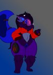 anthro big_tail clothing crop_top fluffy machine multi_ear multi_eye queen royalty shirt short_stack solo tail thick_thighs topwear protogenqueen mamagen protogen absurd_res hi_res