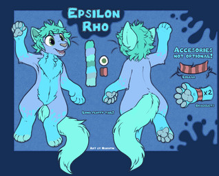 anthro blue_body blue_fur bracelet collar fur gesture green_eyes jewelry male paws solo waving nakufin epsilon_rho canid canine canis mammal wolf absurd_res alpha_channel hi_res model_sheet source_request