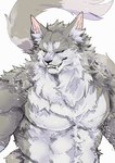 abs anthro anthrofied biceps blue_eyes brown_body brown_fur brown_tail fangs fur inner_ear_fluff male multicolored_body multicolored_fur muscular muscular_anthro muscular_male pecs simple_background solo tail teeth text tuft two_tone_body two_tone_fur two_tone_tail white_background white_body white_fur white_inner_ear_fluff white_tail sisijimakarashi re:zero puck_(re:zero) domestic_cat felid feline felis mammal 2024 absurd_res colored english_text hi_res