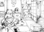 anthro apron bed bedding bells_(animal_crossing) blanket clothing detailed_background furniture group identical_twins inside male money overweight overweight_male pillow sitting saint_bree animal_crossing nintendo timmy_nook tom_nook_(animal_crossing) tommy_nook canid canine mammal raccoon_dog tanuki 2020 monochrome brother_(lore) brothers_(lore) nephew_(lore) sibling_(lore) twins_(lore) uncle_(lore) uncle_and_nephew_(lore)