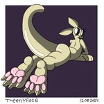 ambiguous_gender anthro black_sclera blinking butt eyelashes feet foot_focus glistening glistening_body looking_back lying nude pawpads pink_pawpads solo white_body white_eyes theenyface rain_world videocult slugcat 1:1 animated shaded short_playtime