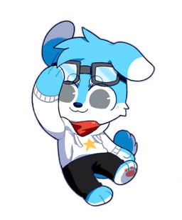anthro black_bottomwear black_clothing black_nose black_pants blue_body blue_ears blue_fur blue_hair bottomwear chibi closed_smile clothed clothing countershading eyewear eyewear_on_head front_view fur glasses glasses_on_head glistening glistening_eyes hair hoodie looking_at_viewer male mouth_closed pants pawpads short_hair simple_background smile solo topwear unsigned white_background white_body white_clothing white_ears white_fur white_hoodie white_topwear asnnonaka canid canine canis domestic_dog mammal full-length_portrait portrait