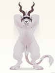 3_eyes 4_ears 4_horns 6_nipples anthro big_horn biped black_nose black_sclera claws clitoris dewclaw digitigrade fangs female female_anthro flat_chested fur genitals grinning_at_viewer hair hands_behind_head horn looking_at_viewer multi_ear multi_eye multi_horn multi_nipple navel nipples nude nude_anthro nude_female pawpads paws pink_pawpads pussy solo spiral_horn tail tail_tuft teeth toe_claws tuft white_body white_fur white_hair masonparker guild_wars charr felid mammal 2022 digital_media_(artwork) hi_res