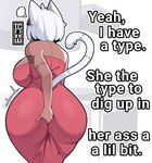 big_butt butt clothing dress female fur hair huge_butt solo stitch_(sewing) text thick_thighs tight_clothing tight_dress white_body white_fur white_hair wide_hips igxxiii animal_humanoid cat_humanoid felid felid_humanoid feline feline_humanoid humanoid mammal mammal_humanoid english_text hi_res