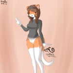 accessory anthro bottomless brown_hair clothed clothing eyes_closed female fur genitals hair hair_accessory orange_body pink_nose pussy simple_background smile solo standing tongue tongue_out white_body white_fur tleatlnox59 tiffany_(tleatlnox59) domestic_cat felid feline felis mammal 1:1 absurd_res hi_res