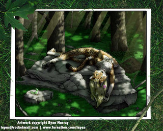 accessory anthro arched_back blonde_hair border breasts covering covering_breasts e-mail_address female flower flower_in_hair forest furgonomics grass hair hair_accessory jewelry leopard_spots light light_beam long_hair looking_at_viewer nature nude on_rock outside pawpads photo_background plant pose ring rock seductive solo spots sunbeam sunlight tail tail_accessory tail_jewelry tail_ring text tree ryan_murray ambient_bird felid leopard mammal pantherine artist_name english_text photography_(artwork) url