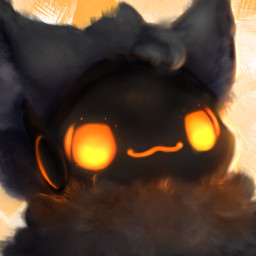 ambiguous_gender black_body black_fur fluffy fur machine orange_eyes orange_sclera screen screen_face simple_background smile solo tuft snoiifoxxo mammal protogen robot 1:1 hi_res