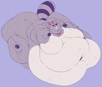 4_fingers 4_toes absurd_res anthro arm_rolls back_rolls bandanna belly belly_on_ground belly_rolls better_version_at_source big_belly big_butt big_cheeks blobby blue_background blush butt chubby_cheeks deep_navel double_chin fat_rolls feet fingers fur grey_body grey_fur hi_res huge_belly huge_butt huge_cheeks hyper hyper_belly hyper_butt immobile indigo_park kerchief leg_rolls male mammal moobs morbidly_obese morbidly_obese_anthro morbidly_obese_male multicolored_body multicolored_fur navel neck_rolls obese obese_anthro obese_male open_mouth overweight overweight_anthro overweight_male procyonid purple_eyes purple_tongue raccoon rambley_raccoon simple_background solo tail toes tongue wiishyishii