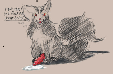 animal_genitalia animal_penis bodily_fluids canine_genitalia canine_penis cum cum_on_ground feral genital_fluids genitals insult insulting_viewer looking_at_viewer male penis profanity simple_background sitting solo talking_to_viewer text zeihyena nintendo pokemon generation_3_pokemon mightyena pokemon_(species) english_text