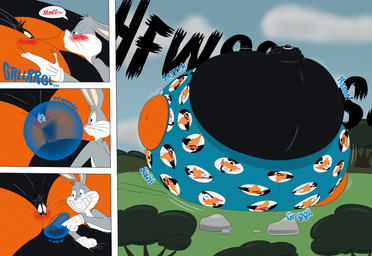 anthro belly belly_expansion belly_inflation big_cheeks blush blushing_profusely body_expansion body_inflation bottom_heavy boxers_(clothing) cheek_expansion clothing duo expansion huge_cheeks hyper hyper_cheeks hyper_expansion hyper_inflation inflation kiss_on_beak male male/male puffed_cheeks slime slime_inflation underwear wobbling unit_52_(artist) looney_tunes warner_brothers bugs_bunny daffy_duck anatid anseriform avian bird duck lagomorph leporid mammal rabbit 2026 comic hi_res