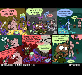 7_panel_comic antlers barbarian boots brown_body brown_fur clothing dialogue footwear fur group hood horn humor magic_wand male pink_body pink_skin robe shoes speech_bubble text trio happyroadkill avian bird domestic_pig jackalope lagomorph mammal mimic suid suine sus_(pig) english_text hi_res