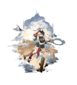 black_hood bottomwear brown_eyes clothing coat female footwear gloves handwear holding_object holding_weapon hood hood_up looking_at_viewer mole_on_thigh rabbit_ears red_clothing red_gloves red_handwear red_sock shoes skirt solo topwear weapon white_clothing white_coat white_topwear myon_(artist) arknights hypergryph studio_montagne caper_(arknights) animal_humanoid humanoid lagomorph lagomorph_humanoid leporid_humanoid mammal mammal_humanoid rabbit_humanoid absurd_res hi_res