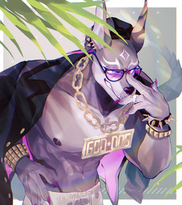 abs anthro backwards_baseball_cap backwards_hat baseball_cap black_clothing black_jacket black_nipples black_topwear chain clothing eyewear fingernails gold_(metal) gold_chain hat headgear headwear jacket jewelry long_fingernails male markings nails navel necklace nipples pecs ring solo sunglasses swimming_trunks swimwear third_eye_(marking) topwear ge5ajtqitgcpx0m anothereidos_of_dragon_vein_r jalam_(anothereidos_r) anubian_jackal canid canine canis jackal mammal absurd_res hi_res