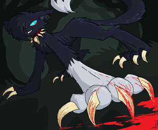 action_pose alternative_fashion angry blood bodily_fluids collar emo feral fluffy fluffy_tail forest forest_background huge_claws nature nature_background plant pose solo tail tree conditional_dnp dethtwink warriors_(book_series) scourge_(warriors) domestic_cat felid feline felis mammal 2024 aliasing digital_media_(artwork) microsoft_paint_(artwork)