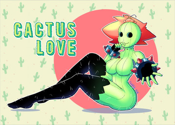 5_fingers black_clothing black_fingerless_gloves black_gloves black_handwear black_legwear black_thigh_highs blue_text bracelet breasts cactus circle circular_shadow clothing featureless_breasts female finger_to_mouth fingerless_gloves fingers flower flower_(anatomy) gem gloves green_body green_text handwear head_flower heart_pattern heart_symbol hollow_eyes jewelry legwear neck_spikes neck_spines not_furry nude outstretched_hand pattern_background pink_flower plant reaching_towards_viewer red_gem simple_background smile solo spiked_bracelet spikes text thigh_highs shaba_hx elemental_creature flora_fauna humanoid hi_res signature