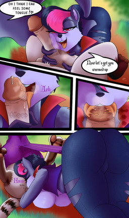 anthro bangs bedroom_eyes big_butt bodily_fluids bottomwear butt clothed clothing denim denim_bottomwear denim_clothing dialogue erection exclamation_point feet fellatio female genital_fluids genitals glans group heart_symbol jeans male male/female narrowed_eyes nude oral pants penile penis penis_on_cheek precum seductive sex soles tail text thick_thighs topless topless_female trio wide_hips pantyking indigo_park mollie_macaw rambley_raccoon salem_the_skunk avian humanoid mammal mephitid procyonid raccoon skunk comic english_text hi_res