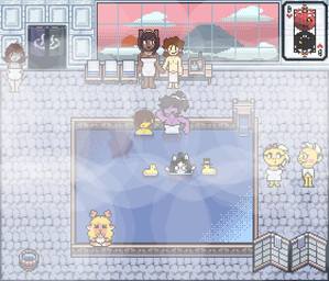 anthro bathing female group hot_spring male onsen onsen_symbol relaxing sprite sprite_art steam vessie_the_vessel water bladedbard deltarune undertale_(series) undertale_yellow cole_(deltarune_yellow) kanako_ketsukane kitty_(under(her)tail) kris_dreemurr monster_kid noelle_holiday ralsei susie_(deltarune) temmie_(deltarune) canid canine deer fox lizard mammal new_world_deer reindeer reptile scalie digital_media_(artwork) pixel_(artwork)