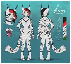 anthro female fur nude nude_anthro nude_female solo striped_body striped_fur stripes text siskinart leina_(leinadlink) felid feline lynx mammal pantherine tiger english_text hi_res model_sheet