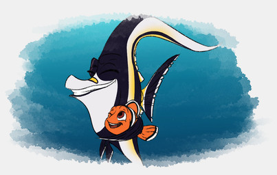 black_body border duo eyes_closed feral fish_tail hug male male/male orange_body orange_tail red_eyes smile stripes tail underwater water white_border white_stripes young macrolago disney finding_nemo pixar gill_(finding_nemo) nemo_(finding_nemo) aquatic clownfish fish pomacentrid 2023