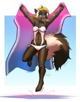 5_toes anthro barefoot bikini bisexual_pride_colors blonde_hair breasts brown_body brown_eyes brown_fur claws clothed clothing feet female fluffy fluffy_tail fur gradient_background hair happy jumping lgbt_pride long_tail midair multicolored_sarong navel neck_tuft paws plantigrade pride_color_sarong pride_colors sarong short_hair simple_background skimpy smile solo strapless_bikini strapless_clothing strapless_swimwear swimwear tail tan_body tan_fur teeth toes translucent_sarong tuft two-piece_swimsuit mykegreywolf mel_(mykegreywolf) gulonine mammal mustelid musteline wolverine 2022 absurd_res hi_res